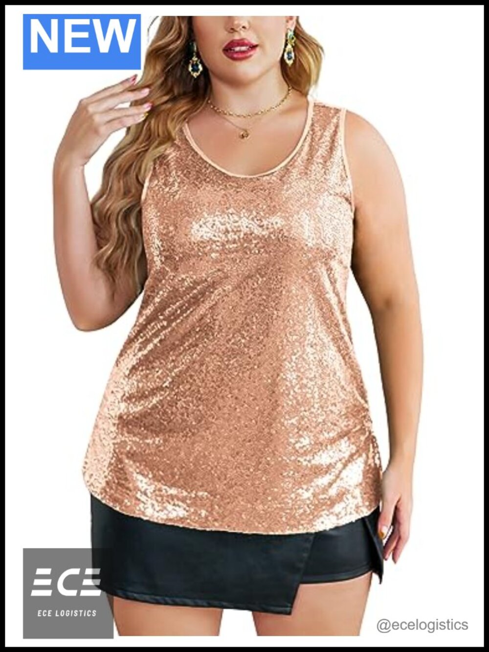 Plus Size Sequin Tank Top Sleeveless Sparkle Shimmer Party Top
